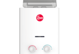 Aquecedor de passagem a gás Rheem lançamento, modelo compacto com design moderno e fácil controle de temperatura.