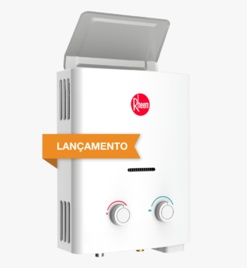 Aquecedor de passagem a gás Rheem lançamento, modelo compacto com design moderno e fácil controle de temperatura